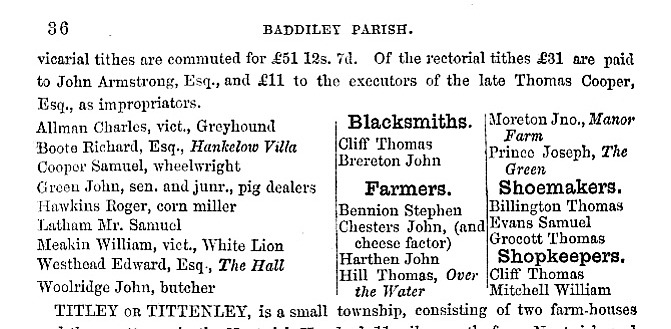 The first page of information about Hankelow taken from the 1860 edition of the book History, Gazetteer and Directory of Cheshire