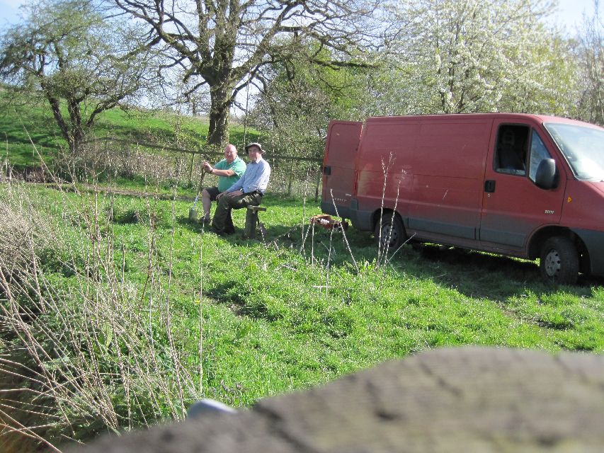 Erecting the bench by the River Weaver on the South Cheshire Way in April 2011