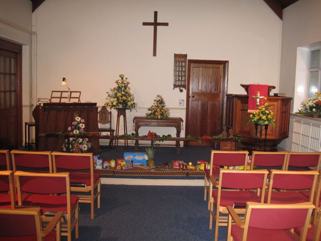 Hankelow Chapel decorated for Harvest Festival in September 2009