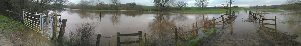 The River Weaver floods on the path from Hankelow to Coole Pilate on 4th January 2016